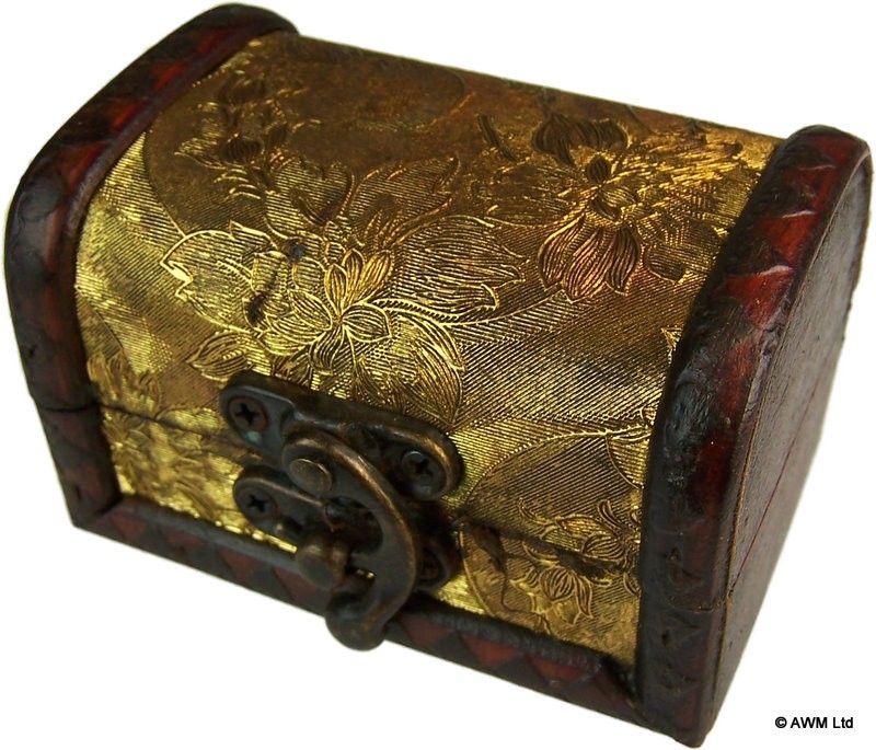 Handcrafted Colonial Style Trinklet Box - Gold Colour Panel 5.5x6x9cm