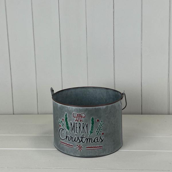 Metal Bucket Merry Christmas with Over Handle