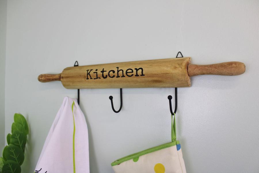 Kitchen Wall Hooks  4 Hooks with a Rolling Pin Design