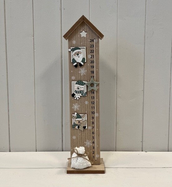 Advent Calendar House with Green Santa and Snowman