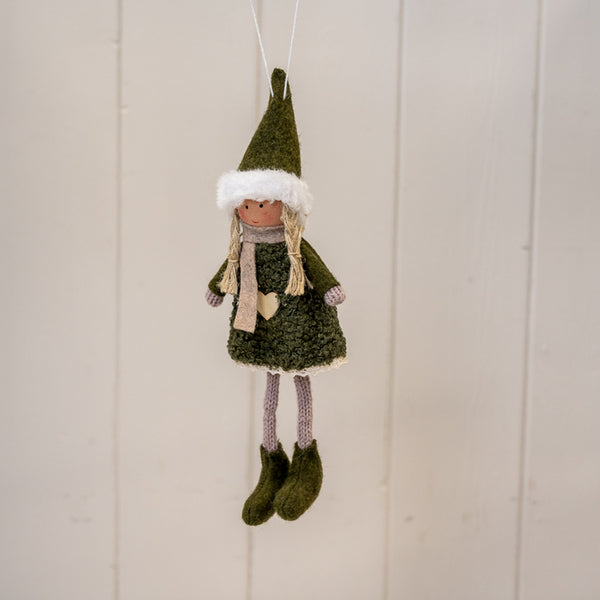 Green Hanging Boucle Style Doll with White Heart Dress