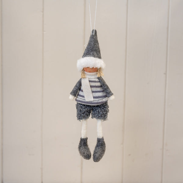 Grey Hanging Boy Doll in Stripey Jumper