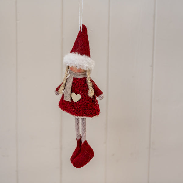 Hanging Red Boucle Style Doll with White Heart Dress