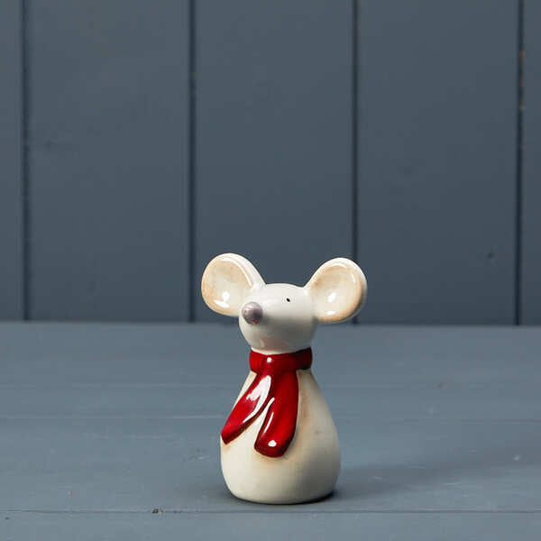 Ceramic mouse with red scarf 7.5x4.8x9.8cm