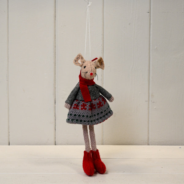 Fabric Mouse in Grey Dress  (15cm)
