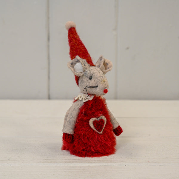 Fabric Mouse in Red Dress with Heart (8cm)