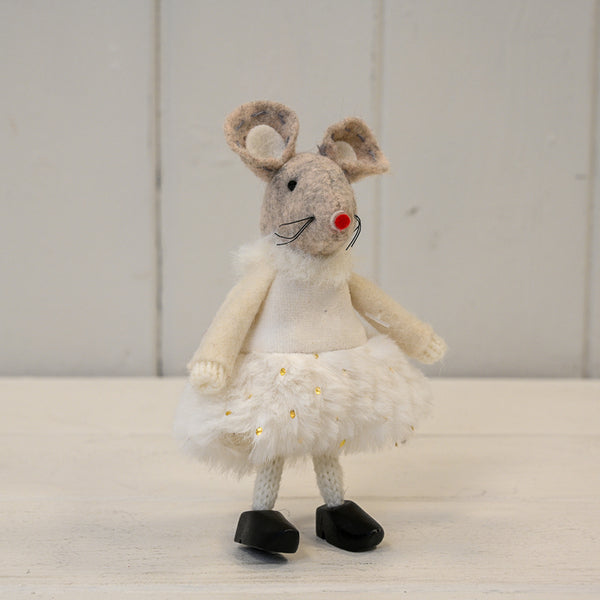 Fabric Mouse in White Dress (11cm)