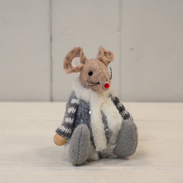 Fabric Mouse with Grey Striped Jumper and White Scarf (8cm)