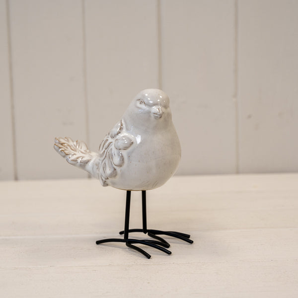 Medium Glazed Ceramic Bird Ornament with Textured Detail L11.7xW7xH12.6cm - 188g