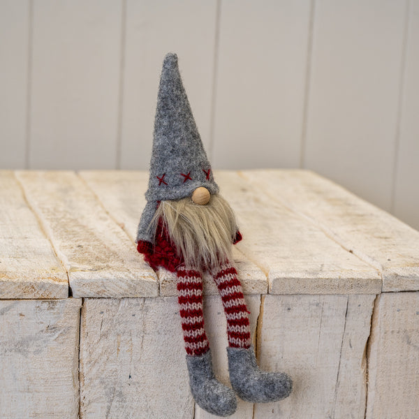 Fabric Gonk in Grey Hat with Long Striped Legs (23cm)