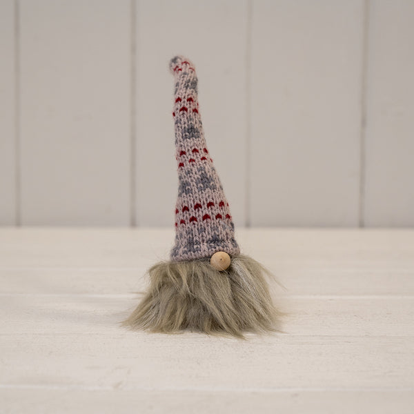 Fabric Wonky Gonk with Tall White  Grey and Red Hat