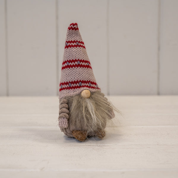 Pink Fabric Gonk with White and Red Stripey Hat