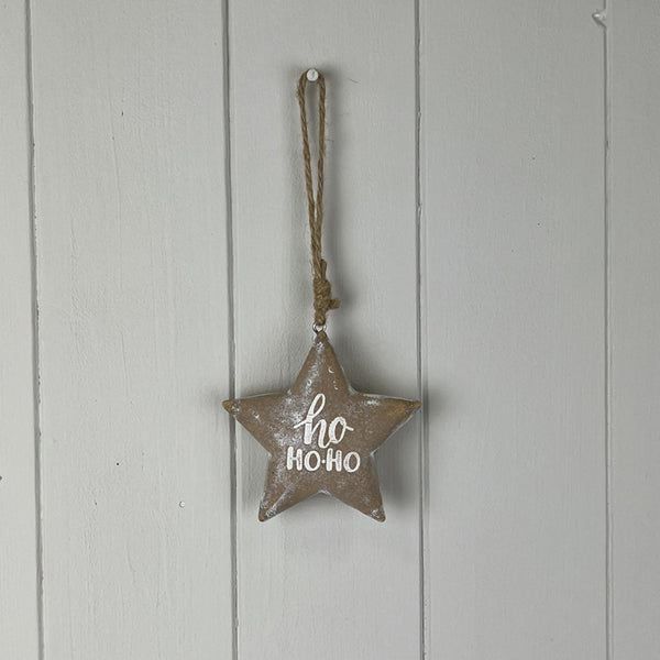 "Ho Ho Ho" Wooden Hanging Star H8.8cm W8.8cm D3cm  Weight-49g