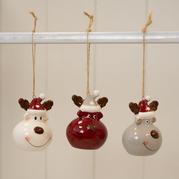Box of 3 Ceramic Reindeer Baubles 4.9x4.5x6.9cm  Weight-90g