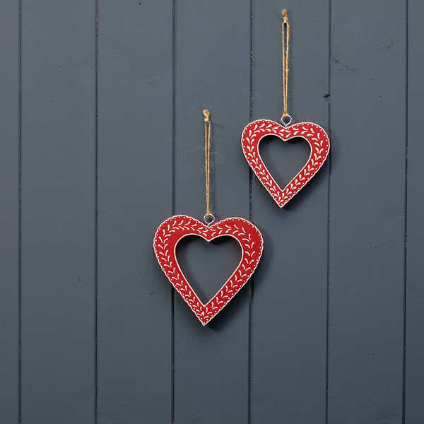 Hanging Red Heart with White Kerry Work 12.5x1x13cm