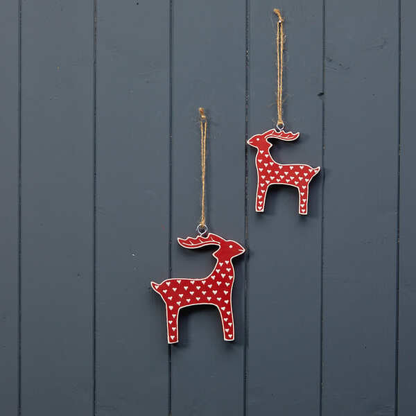 Hnaging Red Reindeer with White Kerry Work 8.5x1x9cm