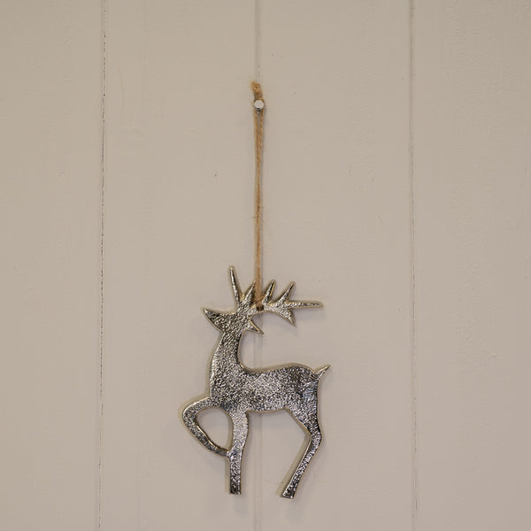 Silver Metal Hanging Reindeer H12cm W8cm
