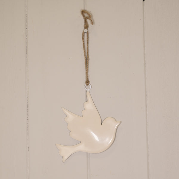 White Enamel Hanging Dove 10x9cm