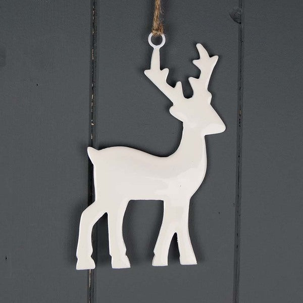 White Hanging Enamelled Reindeer L8xH13cm