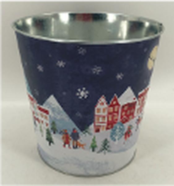 23cmLarge Blue Christmas Village Scene Pot TD23.0 x H21.0 x B17.0 CM