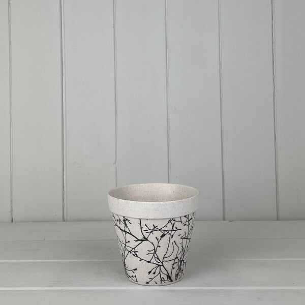 Earthy Natural Bamboo Flower Pot With Silhouette Branch Design 11x9.5cm  Weight-1540g