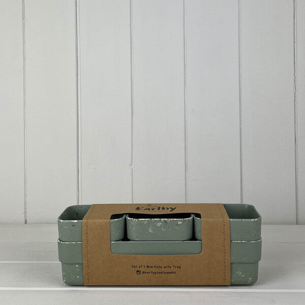 Earthy Sage Bamboo Terrazzo Trio Pots with Tray 23cm x 7.5cm H7.5cm  Weight-1540g