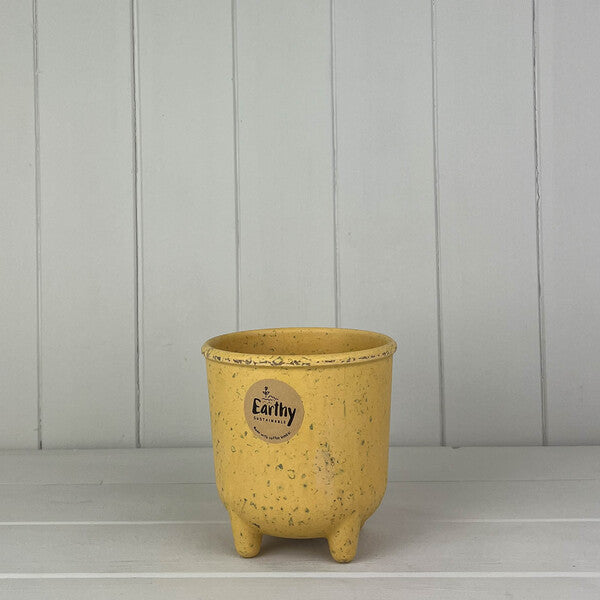 Earthy Yellow Coffee Husk Pot Pot With Feet (12cm) H12.6cm  D12cm  Weight-1540g