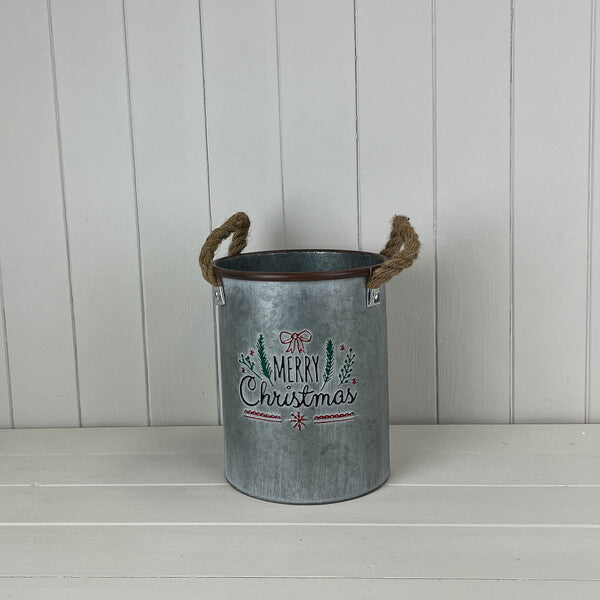 Metal Planter Merry Christmas with Rope Handles H22xD18.5cm