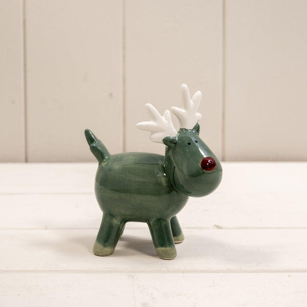Dark Green/White Ceramic Reindeer Decoration L9.5xD5.6xH11cm  Weight-113g