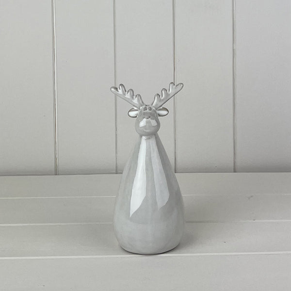 Glazed Ceramic Reindeer Ornament with Textured Detail L8.3xD8xH17.4cm  Weight-315g