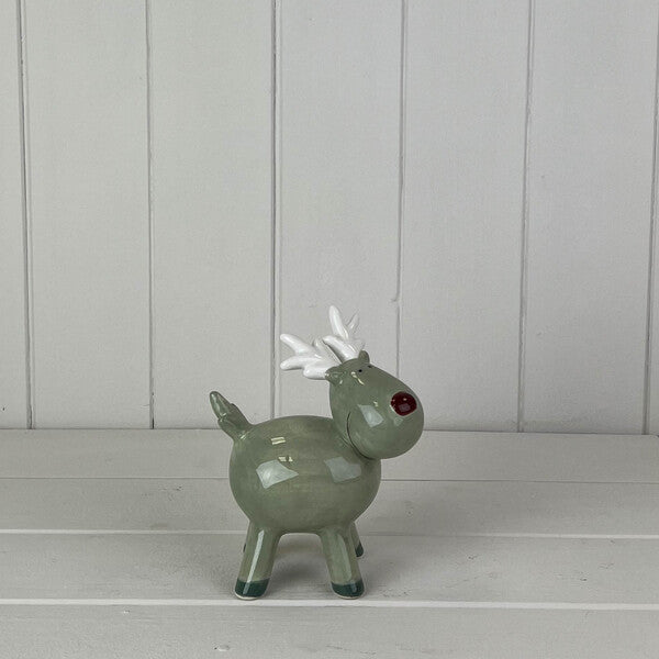 Light Green/White Ceramic Reindeer Decoration L11.6xD6.7xH13.6cm  Weight-181g