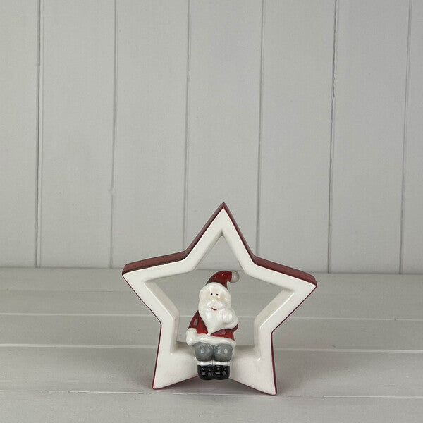 Large Ceramic Star with Sitting Santa  14.3*4*14cm