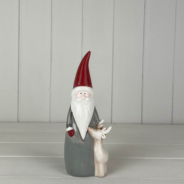 Large Grey Ceramic Santa with Reindeer  7.5*6*20.5cm