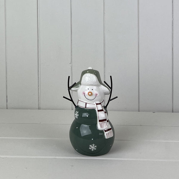Dark Green/White Ceramic Snowman Decoration L13xD8.8xH16.5cm  Weight-270g