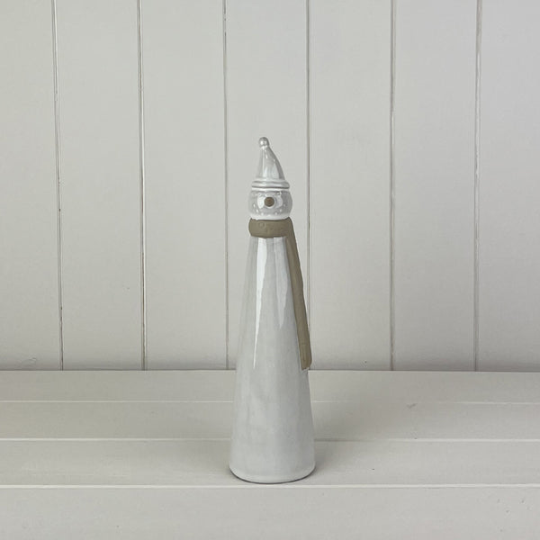 Glazed Ceramic Tall Snowman Ornament with Textured Detail L6.6xD6.6xH26.2cm  Weight-404g