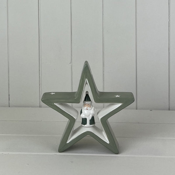 Light Green Ceramic Star with Santa Decoration L19.4xD4.5xH18.4cm  Weight-521g