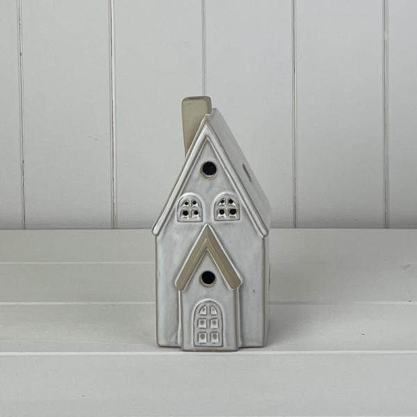 Glazed Ceramic House Ornament with Textured Detail and LED L8xD7xH17  Weight-425g
