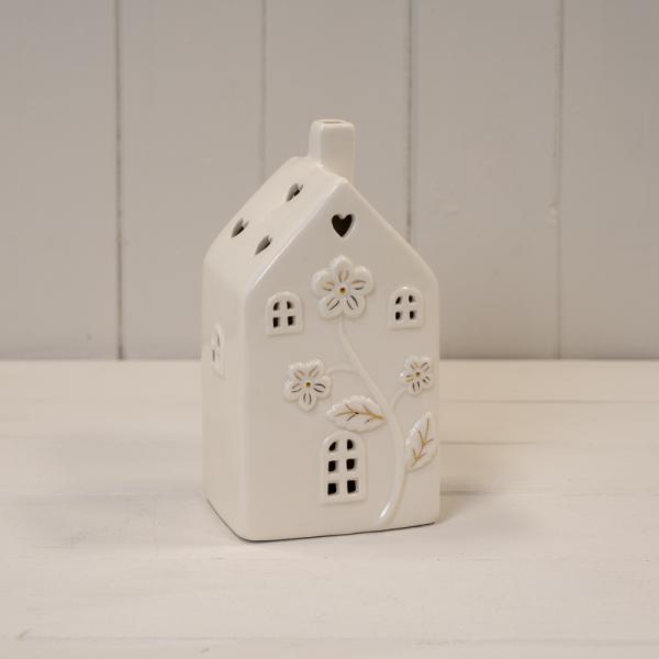 Glazed Ceramic House with LED Ornament with Textured Detail  L9.7xW7.7xH17.3cm