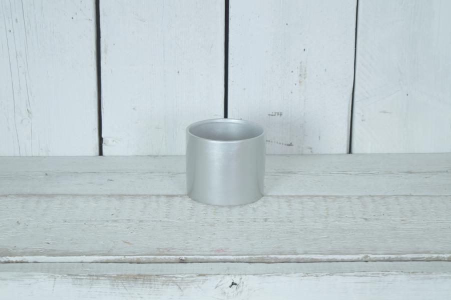 Metallic Silver Plain Cylinder Ceramics  Planter TD(int) 10.8cm TH10.5cm