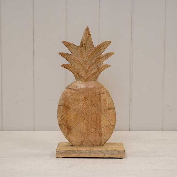 Large Wooden Carved Pineapple Display 29x13x5