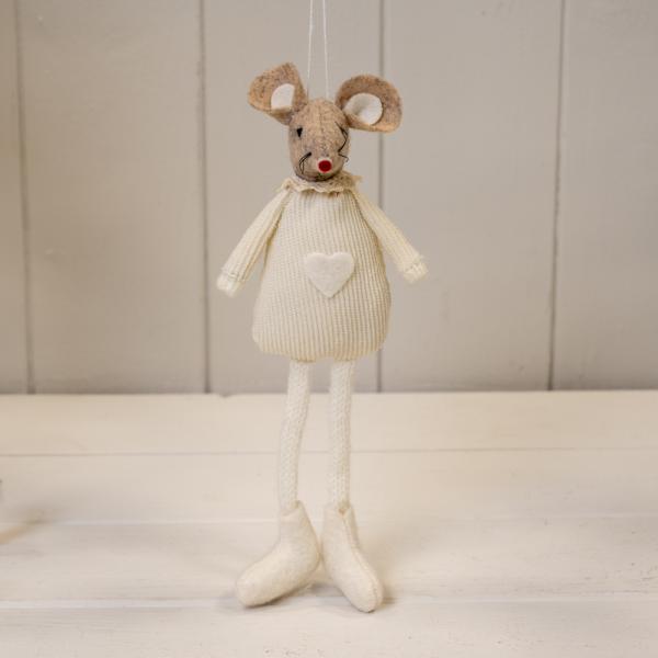 Cream Fabric Sittiing / Hanging Mouse