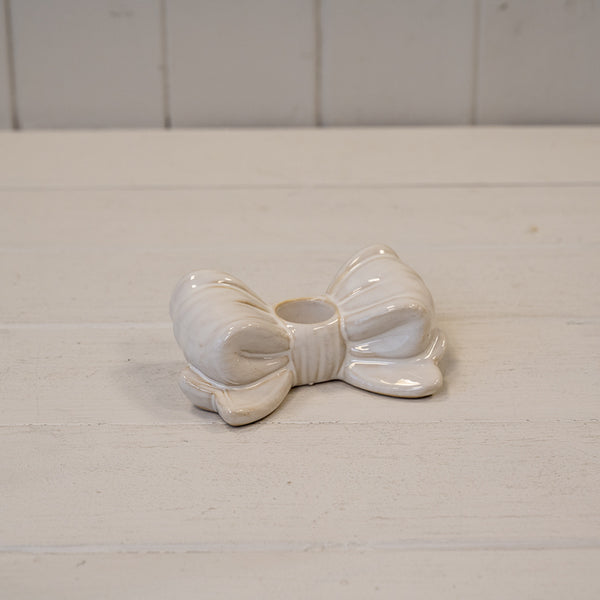 Glazed Ceramic Neat Bow Candle Holder