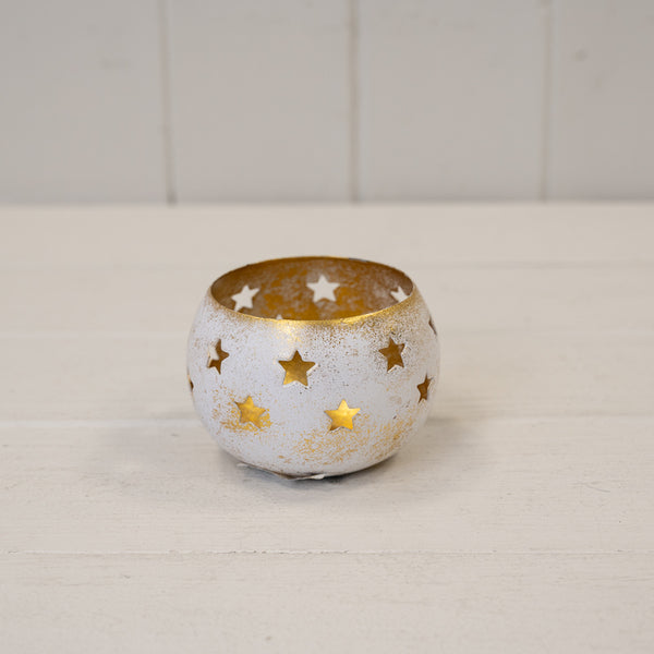 Gold Antique Votive with Star Design 8x8x6cm