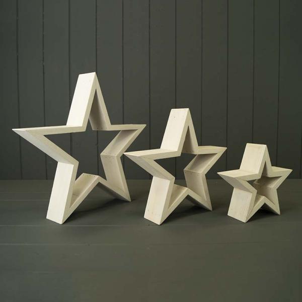 Set of Three Wooden Stars L31cm M23cm S15.5cm