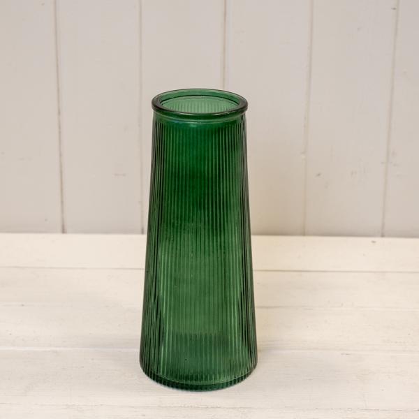 Green Tall Ribbed Vase H22.5cm D10cm  Weight-595g