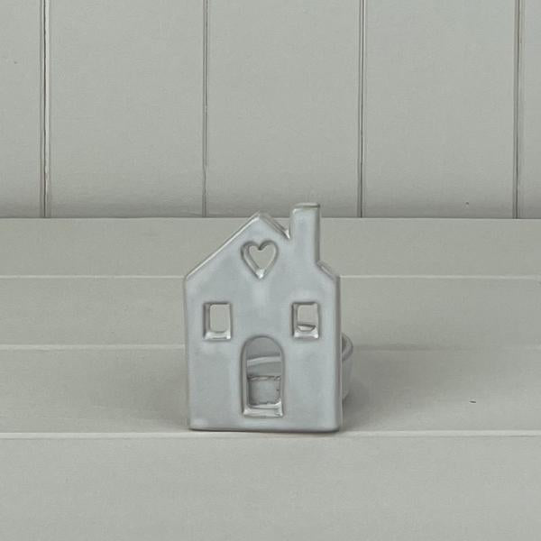 White Ceramic House Tealight Holder L6.7xD6xH8.6cm  Weight-136g