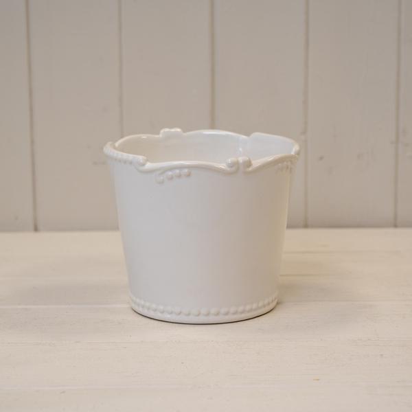 White Pot with Decorative Rim D14.5cm x H12.5cm x B11cm