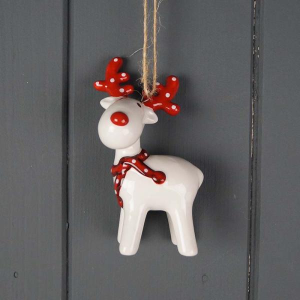 Red and White Ceramic Deer L5.2xD3.5xH8.8cm