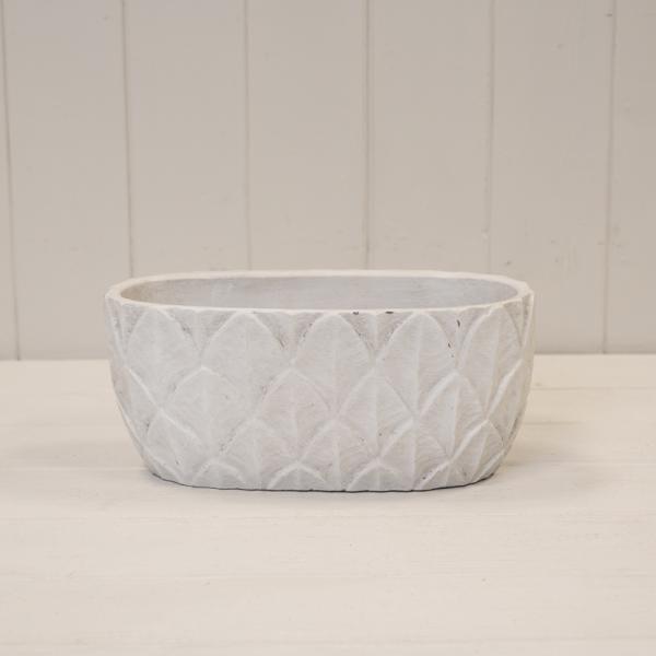 Trough White  Leaf Patterned Pot TD25x12.5xH11cm  WEIGHT-1394g