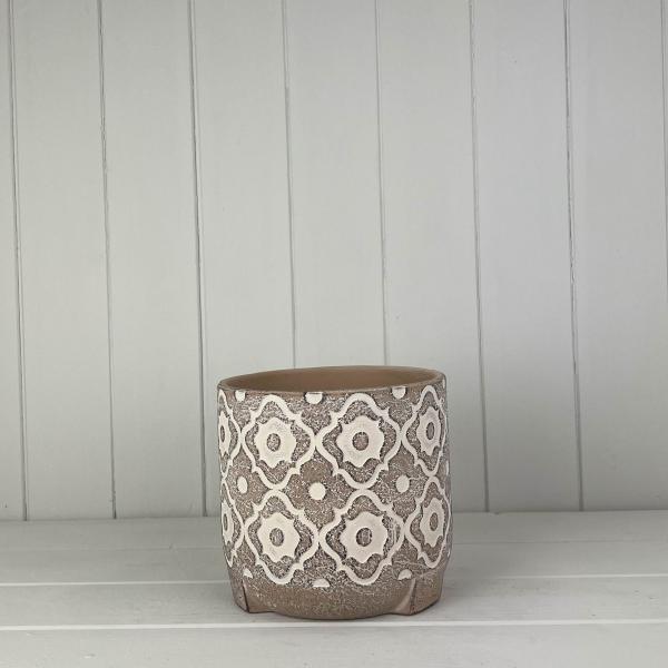Round Brown Patterned Pot TD16.5xH15.5cm  Weight-1001g